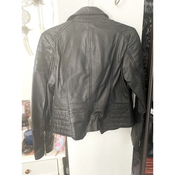 Barneys black 100% sheep leather jacket, size US 10 - Picture 2 of 10